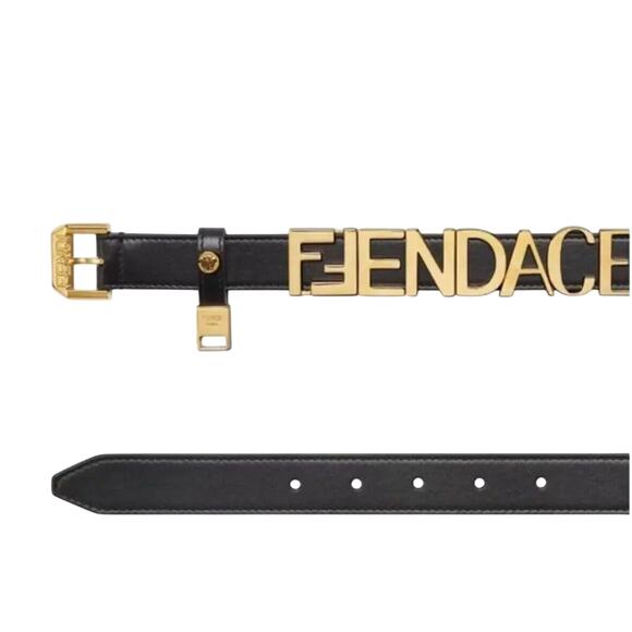 NWT Versace x Fendi Fendace Belt Leather Belt Size L 90cm 36" Logo Spell Out - Picture 2 of 9